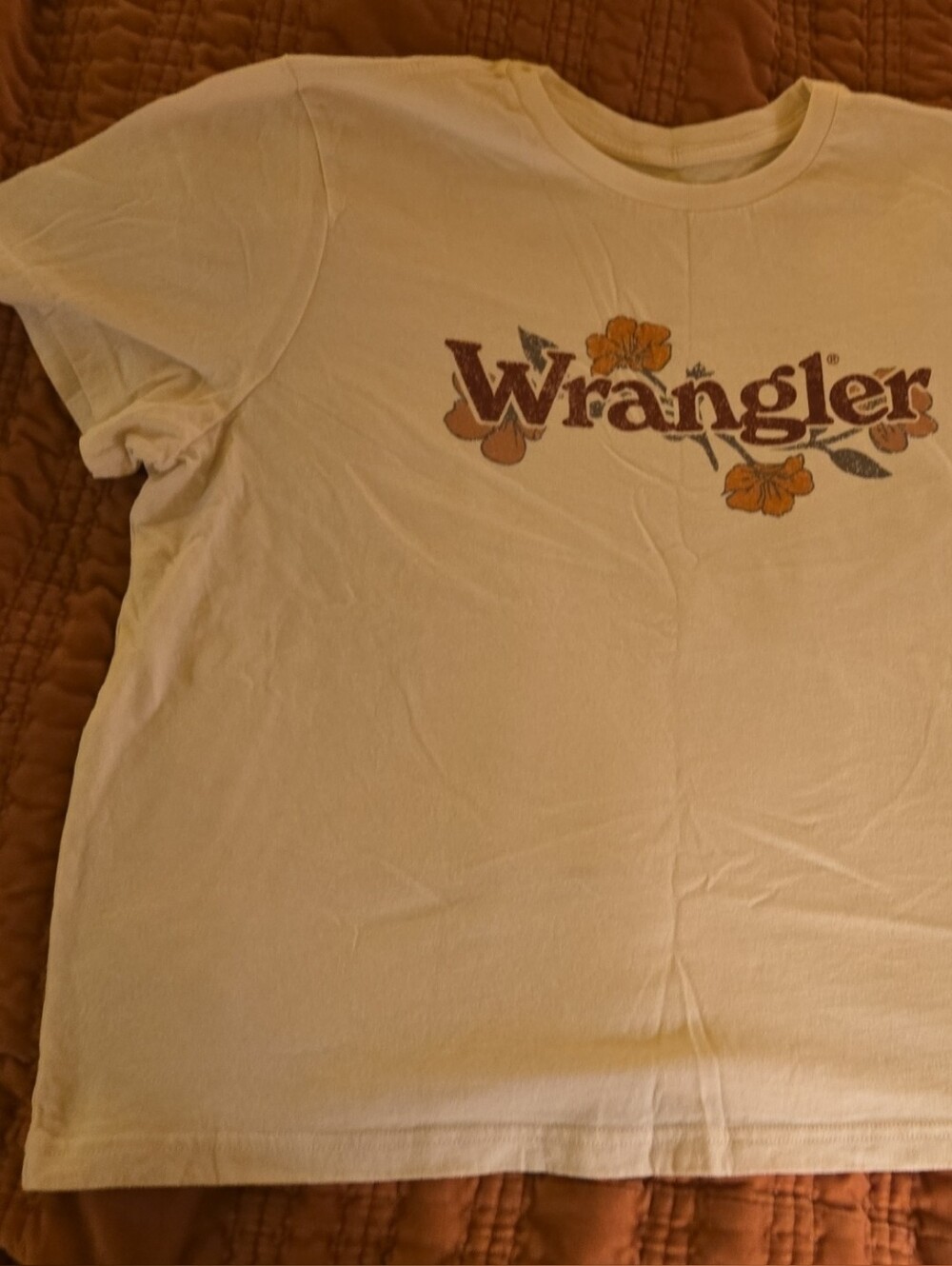 Wrangler Cream Short Sleeve Tee with Orange Floral Script